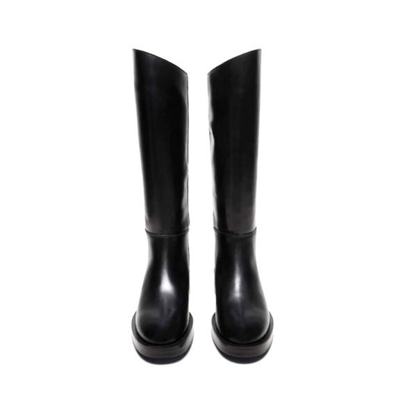 Mango Leather tall boots 10 riding 42 Eur - Picture 1 of 16